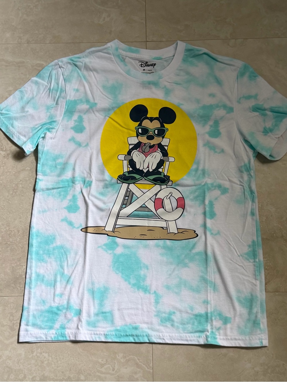 Disney White & Aqua Tie-Dye Mickey Lifeguard Tee